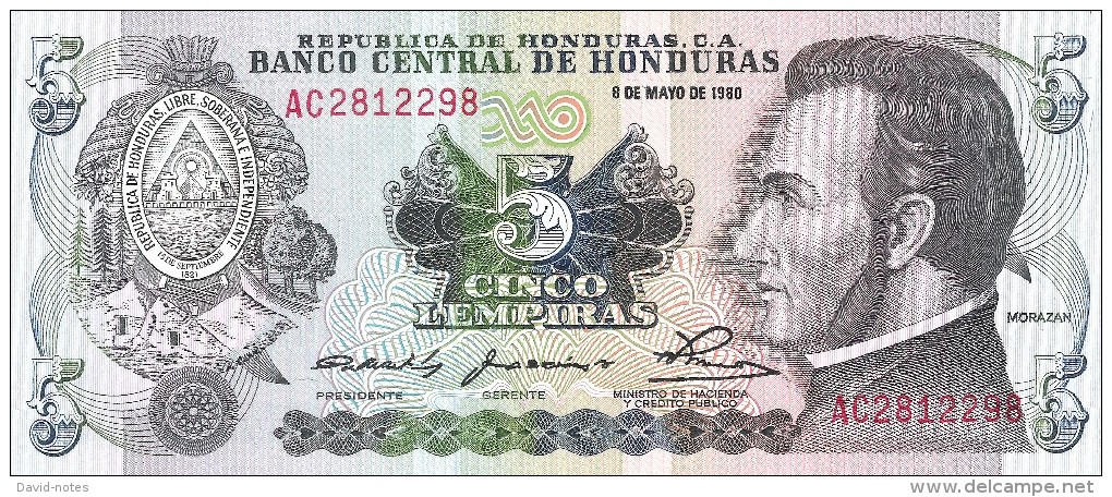 Honduras - Pick 63a - 5 Lempiras 1980 - Unc - Honduras