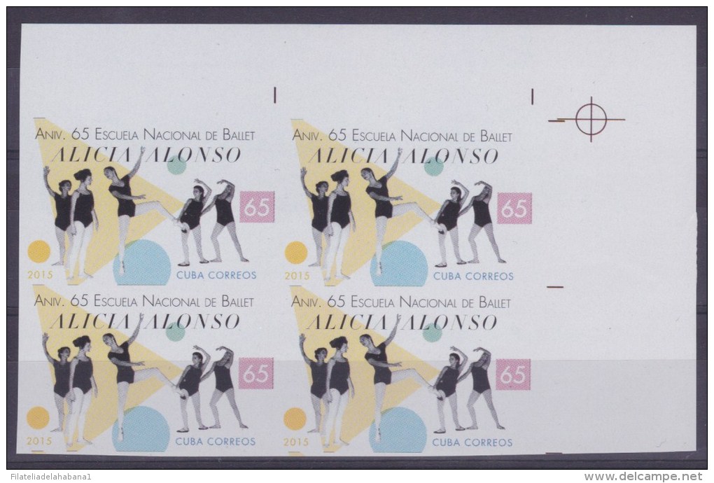 2015.70 CUBA 2015 MNH PROOF IMPERFORATED BLOCK 4 ALICIA ALONZO BALLET DANCE. - Imperforates, Proofs & Errors