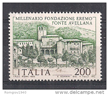 ITALIA 1980  MONASTERO DI FONTE AVELLANA SASS. 1503 MLH VF - 1971-80:  Nuevos