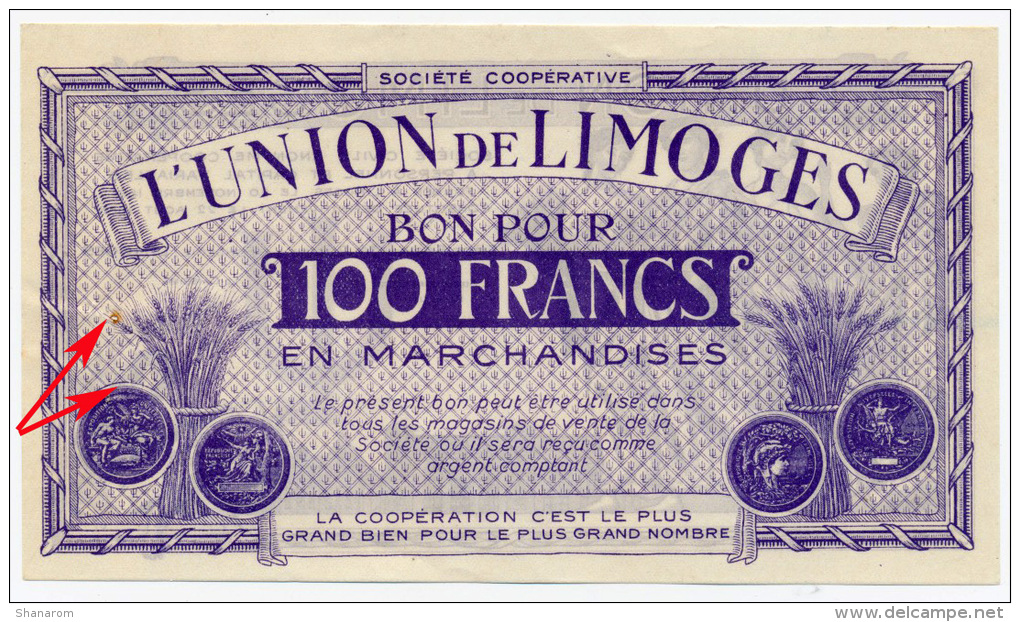 LIMOGE // UNION De LIMOGE // 100 Francs - Bons & Nécessité