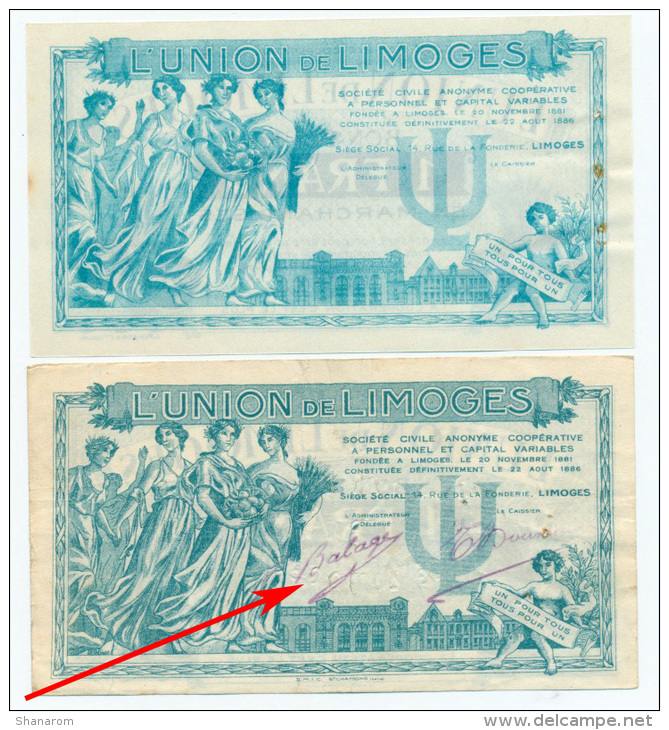 LIMOGE // UNION De LIMOGE // 1 Francs X 2 Avec Signature - Bons & Nécessité