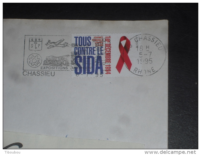 CHASSIEU - RHONE - FLAMME SUR VIGNETTE LUTTE CONTRE SIDA - AIDS - PAS DE TAXE PERCUE - - Cartas & Documentos