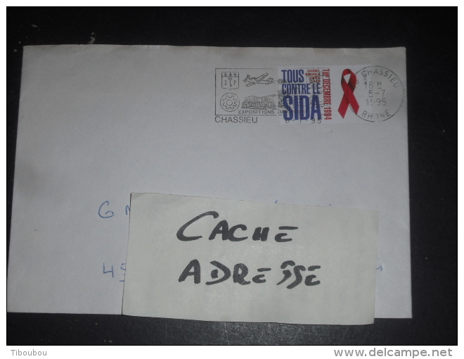 CHASSIEU - RHONE - FLAMME SUR VIGNETTE LUTTE CONTRE SIDA - AIDS - PAS DE TAXE PERCUE - - Storia Postale