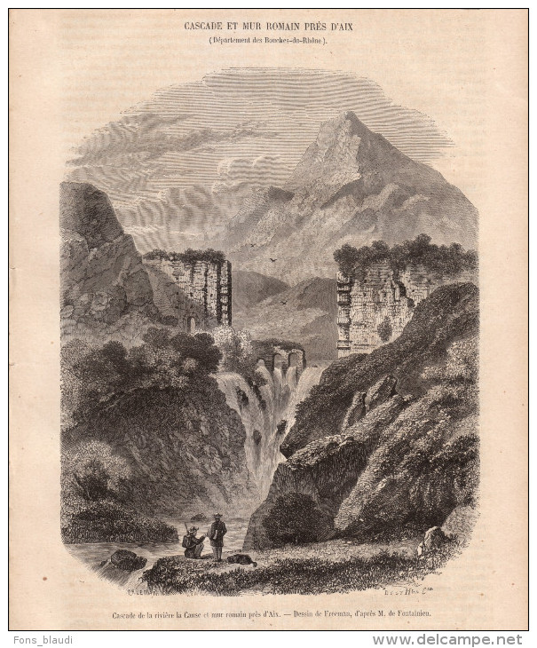 1857 - Gravure Sur Bois D´après Fontainieu - Le Tholonet (Bouches-du-Rhône) - Cascade De La Cause - FRANCO DE PORT - Estampes & Gravures