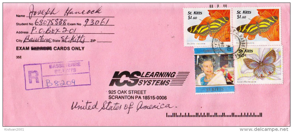 Postal History Cover: St. Kitts Butterfly, Queen Elizabeth Stamps On R Cover And 6 More Items For Phdigi - Butterflies