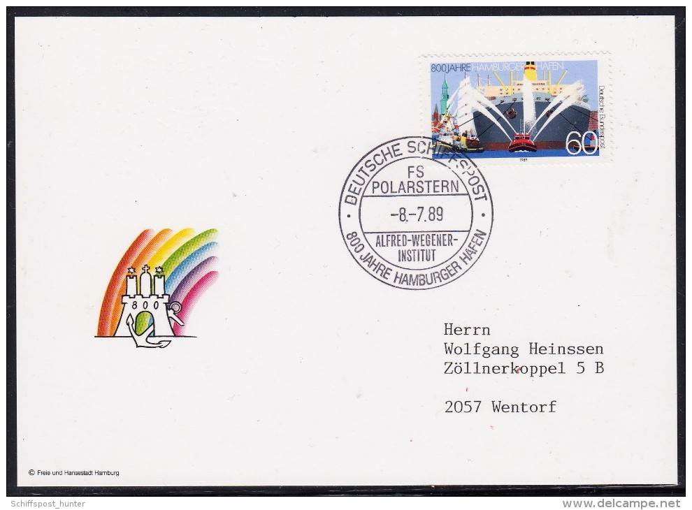 ARCTIC,GERMANY, FS "POLARSTERN" One Day - Marking 8.7.1989 " 800 J. Hbg. Hafen ", Look Scan !! 22.10-19 - Expéditions Arctiques