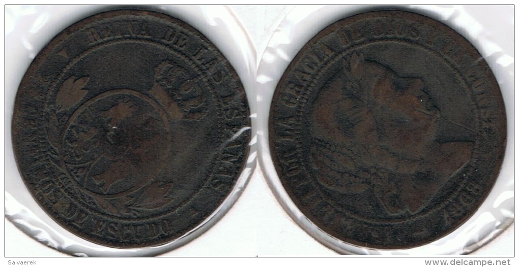 ESPAÑA ISABEL II 2 Y MEDIO CENTIMOS ESCUDO SEGOVIA 1868 Q - Collections