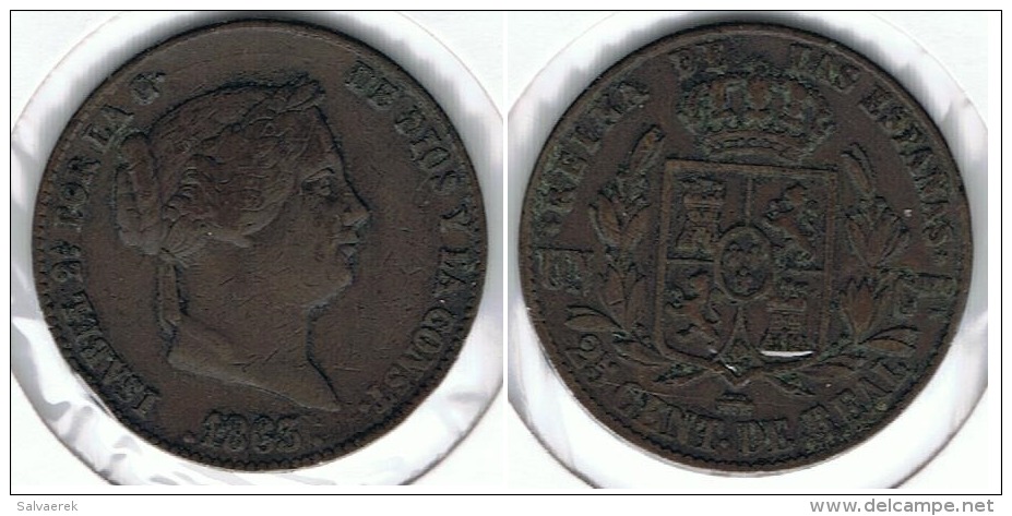 ESPAÑA ISABEL II 25 CENTIMOS REAL SEGOVIA 1863 Q - Colecciones