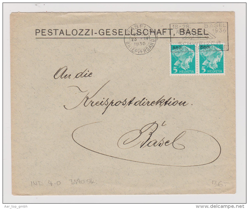 Heimat BS Basel 1936-04-23 Brief Portofreiheit Gr#553 Pestalozzi - Vrijstelling Van Portkosten