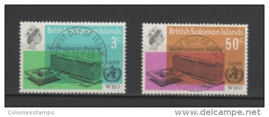 (S0619) BRITISH SOLOMON ISLANDS 1966 (WHO Headquarters Issue). Complete Set. Mi ## 156-157. Used. First Day Cancellation - Islas Salomón (...-1978)