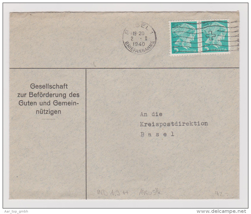 Heimat BS Basel 1 1940-01-02 Brief Portofreiheit Gr#547 Gesellschaft Zur Beförderung Des Guten Und Gemeinützigen - Vrijstelling Van Portkosten