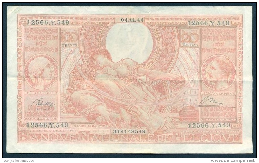 * BILLET*100 FRANCS*20 BELGAS*04.11.1944*FRANCAIS -NEERLANDAIS*TYPE 1933*LOT 504 - 100 Franchi-20 Belgas