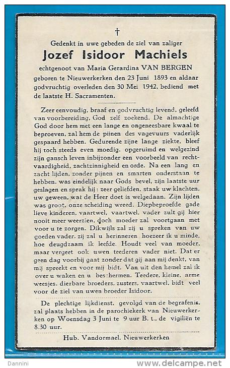 Bidprentje Van Jozef Isidoor Machiels - Nieuwerkerken - 1893 - 1942 - Images Religieuses