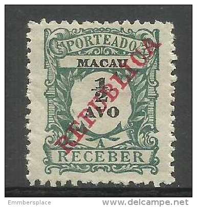 Macau - 1911 Postage Due  1/2a MH  Sc J12 - Timbres-taxe