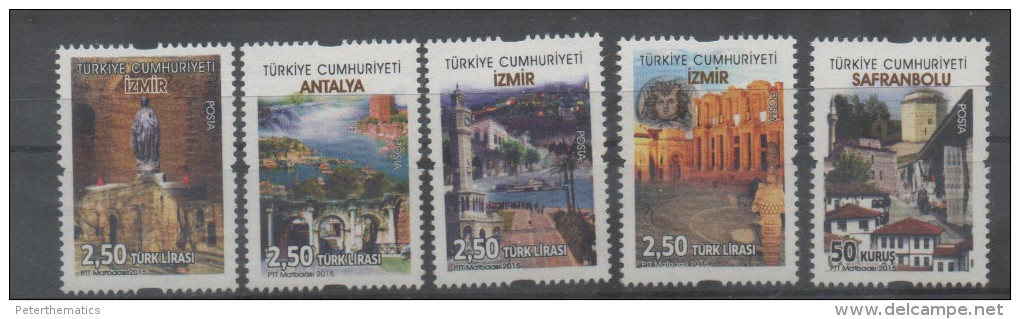 TURKEY ,2015, MNH, TOURISM, IZMIR, WATERFALLS, ANCIENT THEATERS, MONUMENTS, 5v - Other & Unclassified