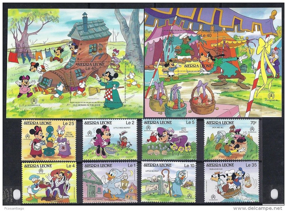 DISNEY -SIERRA LEONA 1986-  Yver# 751/58 H85/86 Precio Cat&euro;27 - Disney