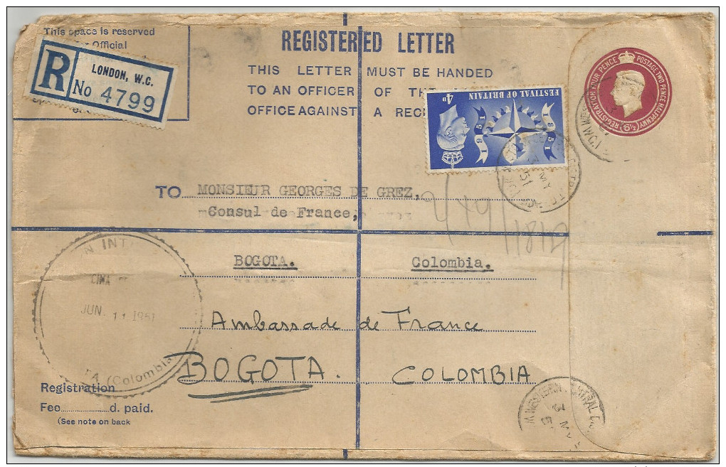 GRAN BRETAÑA 1951 CORREO AEREO - Covers & Documents