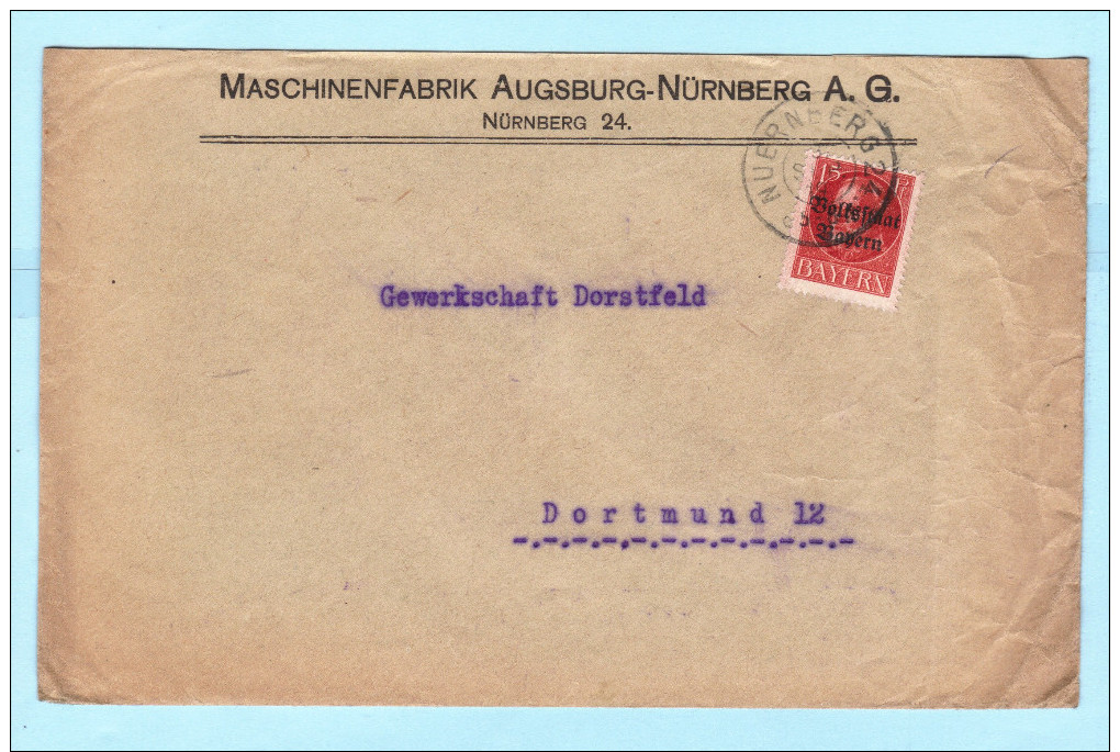 BAYERN - DEUTSCHES REICH Brief Cover - Maschinenfabrik Augsburg Nürnberg A.G. - Gewerkschaft Dorstfeld  (32549) - Sonstige & Ohne Zuordnung