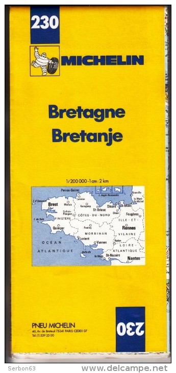 CARTE MICHELIN N° 230 NEUVE PATINE SOLDE LIBRAIRIE MANUFACTURE DES PNEUMATIQUES 1978 FRANCE BRETAGNE BRITTANY BRETANJE - Cartes/Atlas