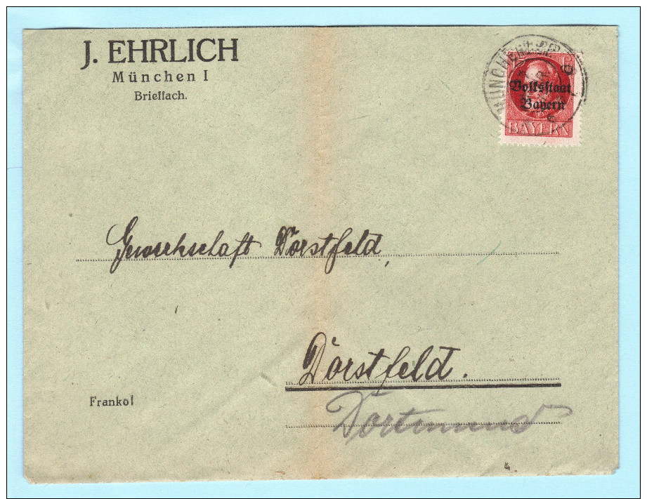 BAYERN - DEUTSCHES REICH Brief Cover - J. Ehrlich - München - Gewerkschaft Dorstfeld  (32556) - Sonstige & Ohne Zuordnung