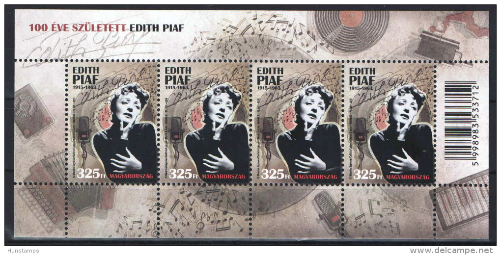 Hungary 2015 / 12. Edith Fiaf - Singer / Actress - Complete Sheet MNH (**) - Unused Stamps