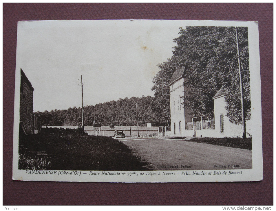 CPA 21 VANDENESSE EN AUXOIS Route Nationale 77 Bis De Dijon à Nevers Villa Naudin Et Bois De Romont CARTE Sépia 1938 - Altri & Non Classificati