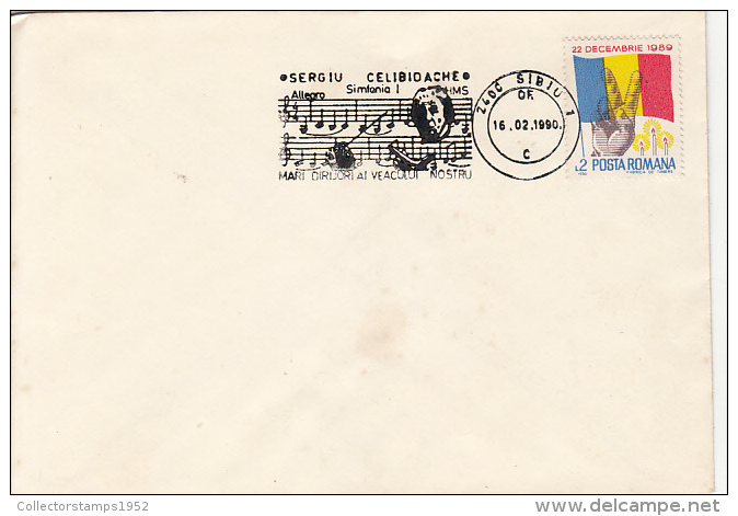 30169- MUSIC, SERGIU CELIBIDACHE, CONDUCTOR, SPECIAL POSTMARK ON COVER, 1990, ROMANIA - Musique