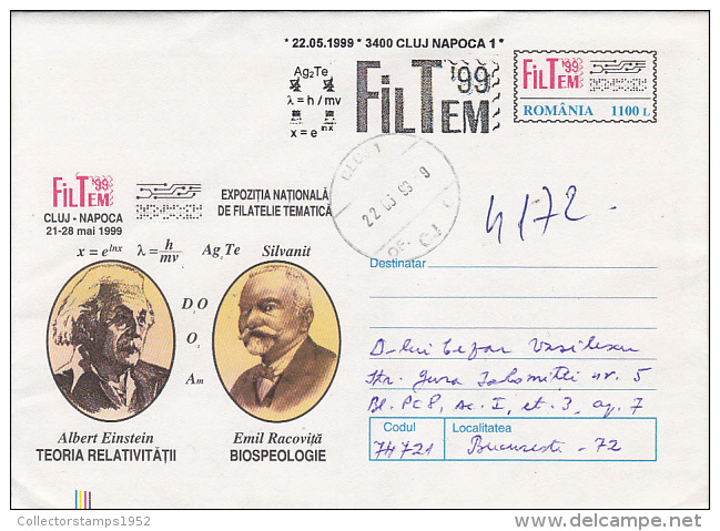 30176- ALBERT EINSTEIN, EMIL RACOVITA, SCIENTISTS, COVER STATIONERY, 1999, ROMANIA - Albert Einstein