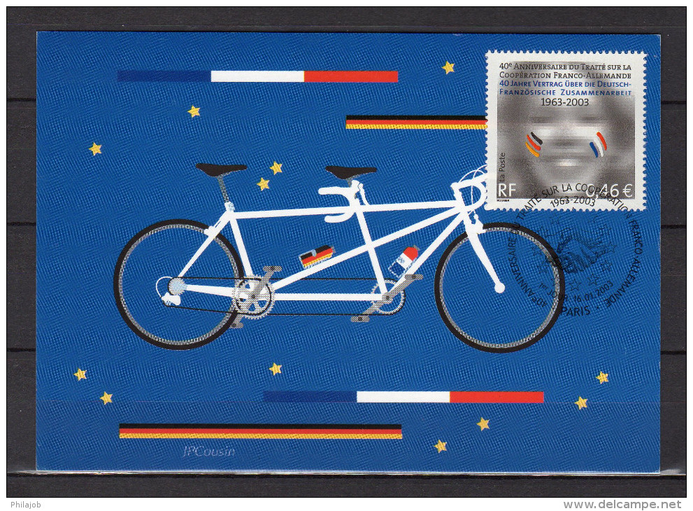 FRANCE 2003 : Carte Maximum " 40 ANS DU TRAITE FRANCO-ALLEMAND ". N° YT 3542. Parfait état ! CM - Cyclisme