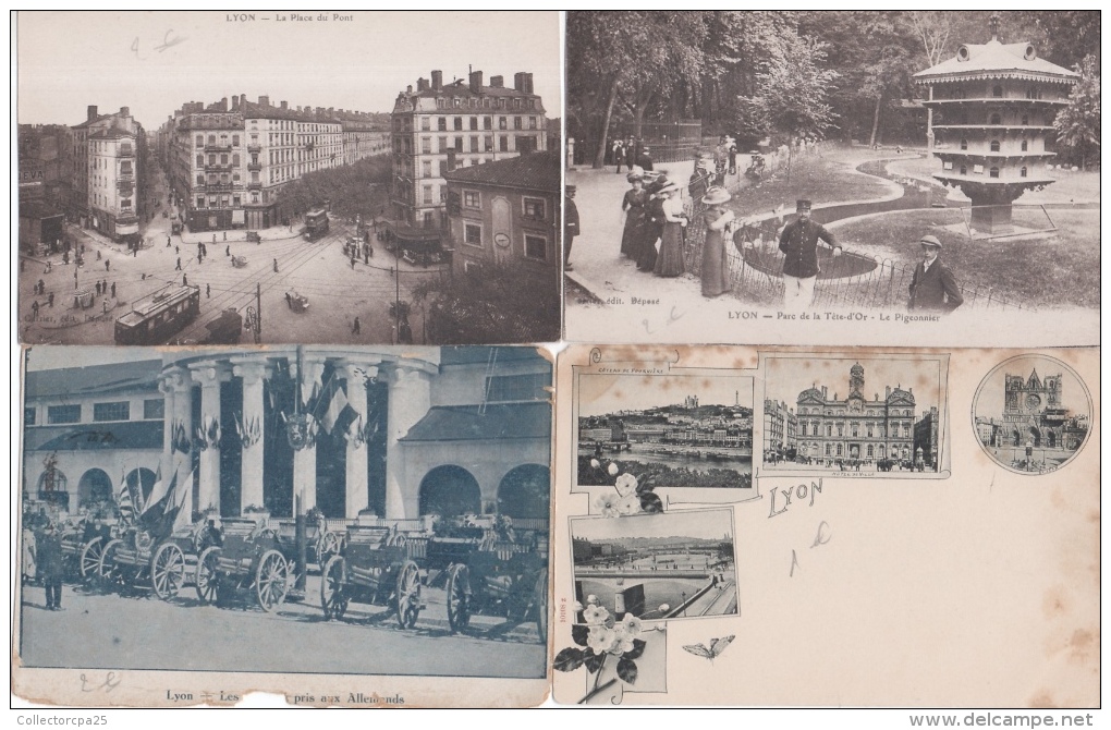 Lot 15 CPA Lyon Parc Tête D'or Pigeonnier Les Canons Pris Aux Allemands Place Du Pont Rue Annonciade Parc Polyclinique - Autres & Non Classés