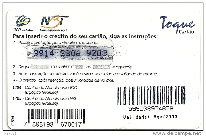 Brazil - NBT - Em Defensa Da Amazonia Plane Aircraft 3 - 08-2003, GSM Refill, Used - Brésil