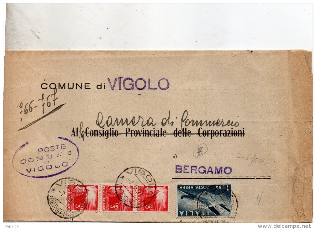 1950 LETTERA CON ANNULLO VIGOLO BERGAMO - Luftpost