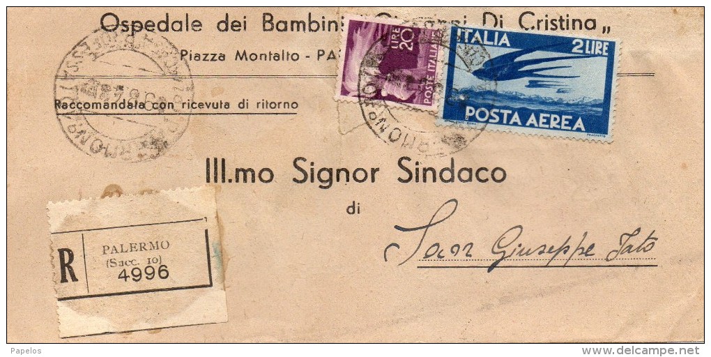 1948  LETTERA RACCOMANDATA CON ANNULLO PALERMO 10 - Airmail