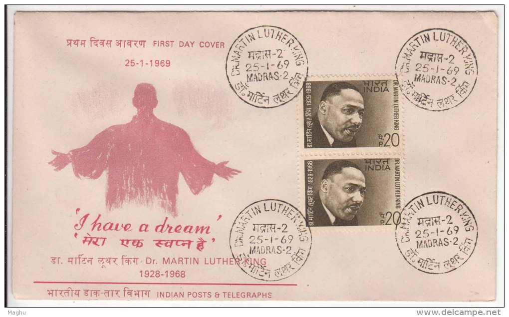 Pair On FDC, Dr. Martin Luther King, United States, USA, Famous Poeple, Nobel Prize, India 1969 - Martin Luther King