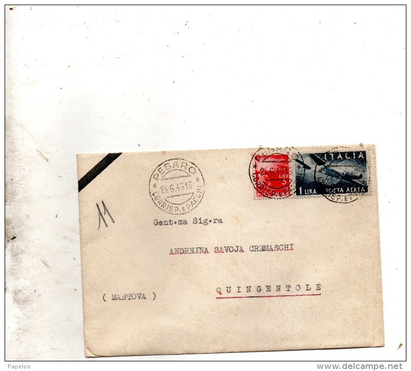 1946  LETTERA CON ANNULLO PESARO - Luftpost