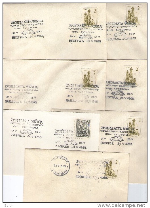 YUGOSLAVIA JUGOSLAVIJA COMMEMORATIVE POSTMARKS 1965 SUTJESKA CAR RACE ZVJEZDASTA VOZNJA  STAR RIDE - Lettres & Documents