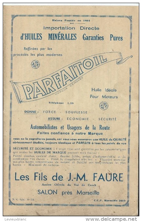 Prospectus Commercial à Deux Volets/AvecPrix Courants/Parfaitoil/Les Fils De JM Faure/SALON/Vers 1935     VPN31 - Automobile