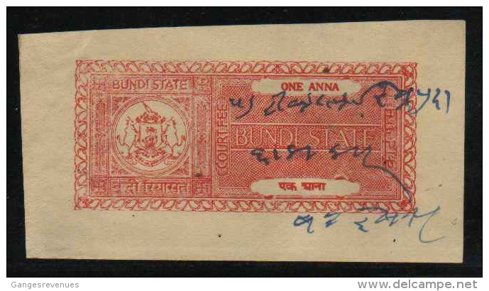 BUNDI  State  1A Vermillion  Court Fee Type 12 K&M 121  # 87445 Inde Indien  India Fiscaux Fiscal Revenue - Bundi