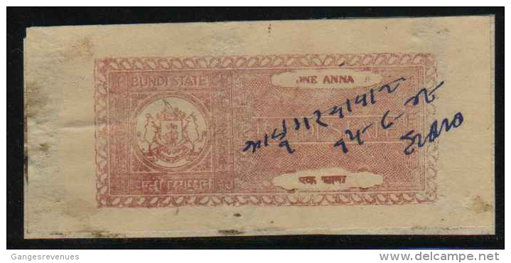 BUNDI  State  1A Red Brown  Court Fee Type 12 K&M 121b  # 87453 Inde Indien  India Fiscaux Fiscal Revenue - Bundi