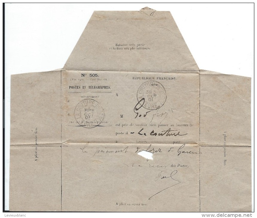 Pli Postal/Postes Et Télégraphes/RF/Service Des Postes La Couture Boussey/Godfroy/1901  TIMB69 - Non Classés