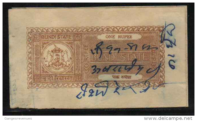 BUNDI  State  1 Rupee  Light Brown Variati  Court Fee Type 12 K&M 128  # 87448 Inde Indien  India Fiscaux Fiscal Revenue - Bundi