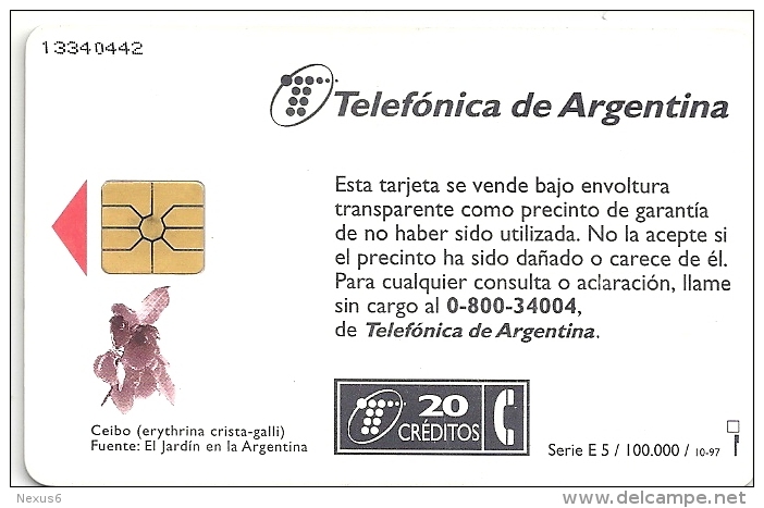 Argentina - Telefónica De Argentina - Flower Ceibo - 10-1997 - 100.000ex, Used - Argentina