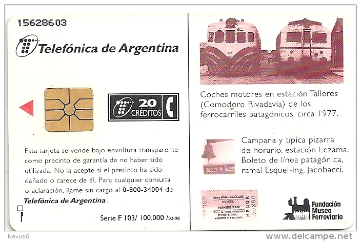 Argentina - Telefónica De Argentina - Railways - Coches Motores - 02-1998 - 100.000ex, Used - Argentina