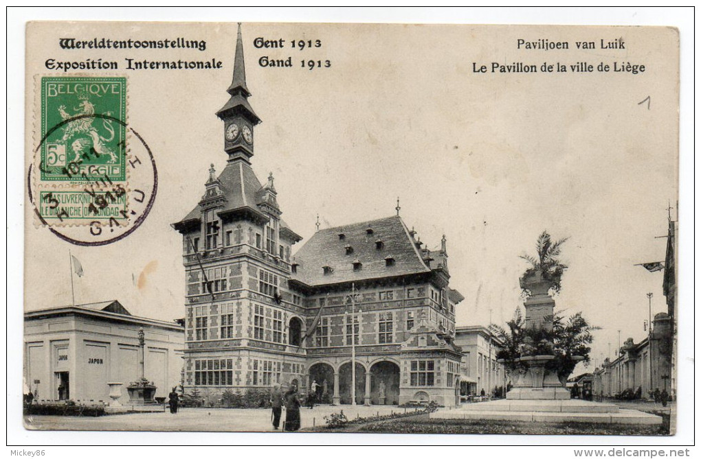 Belgique-GENT--GAND-Exposition Internationale 1913-Pavillon De La Ville De Liège (petite Animation,timbre-taxe Au Dos)éd - Gent