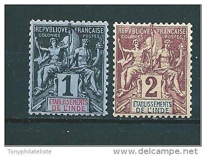 France Colonie Inde Timbres De 1892 N°1 Et 2 Neufs Charnière - Unused Stamps