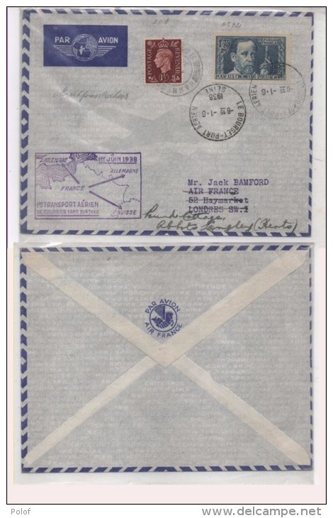 Premier Transport Aérien Sz Courrier Sans Surtaxe Avec Timbre Français Yvert 385 + Timbre Anglais (81801) - 1927-1959 Lettres & Documents