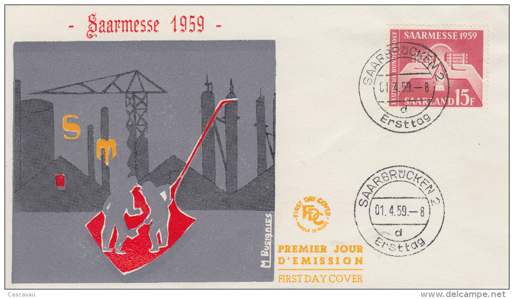 Enveloppe  FDC  1er  Jour  SARRE   7éme    Foire  Internationale   SAARBRÜCKEN    1959 - FDC