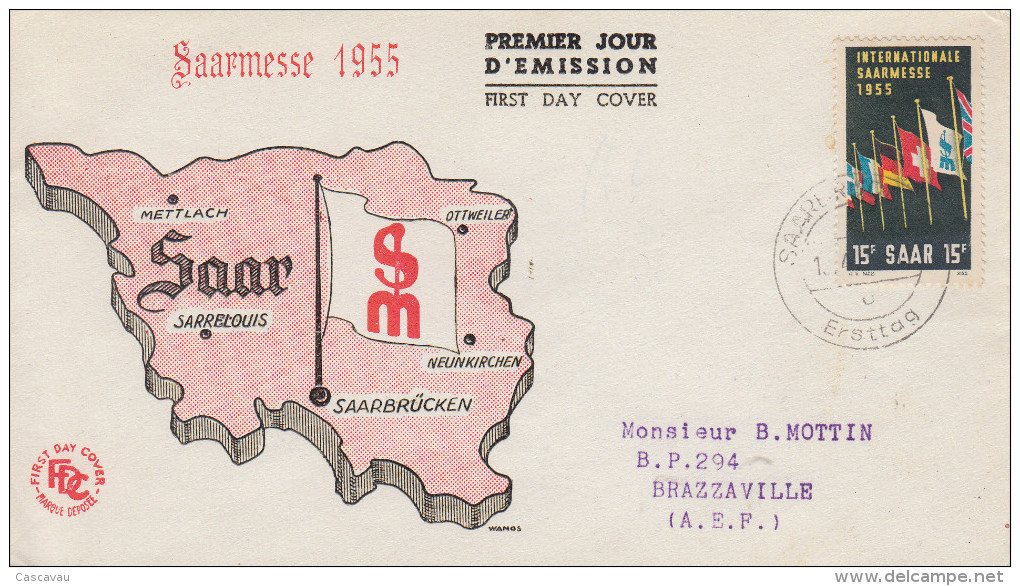 Enveloppe  FDC   1er  Jour  SARRE  3éme    Foire  Internationale   SAARBRÜCKEN    1955 - FDC