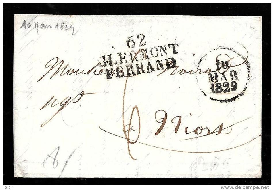 Lac , Marque Linéaire  62 Clermont Ferrand En Mars 1929 Pour Niort  - Ah9805 - 1801-1848: Précurseurs XIX