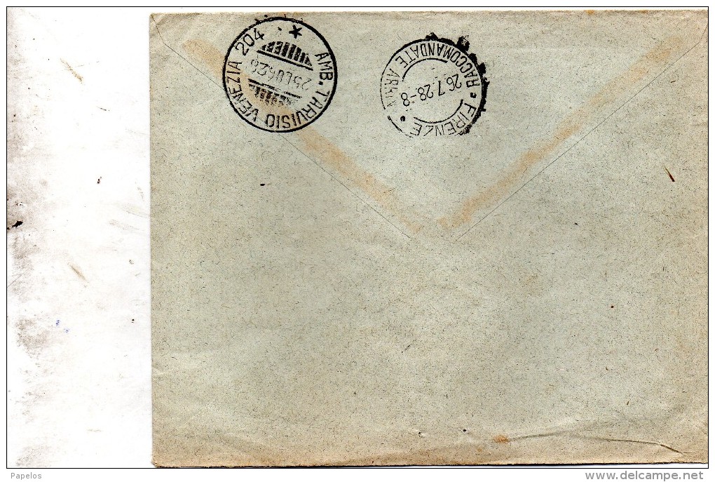 1928 LETTERA RACCOMANDATA CON ANNULLO VENZONE UDINE  + AMBULANTE TARVISIO VENEZIA - Storia Postale